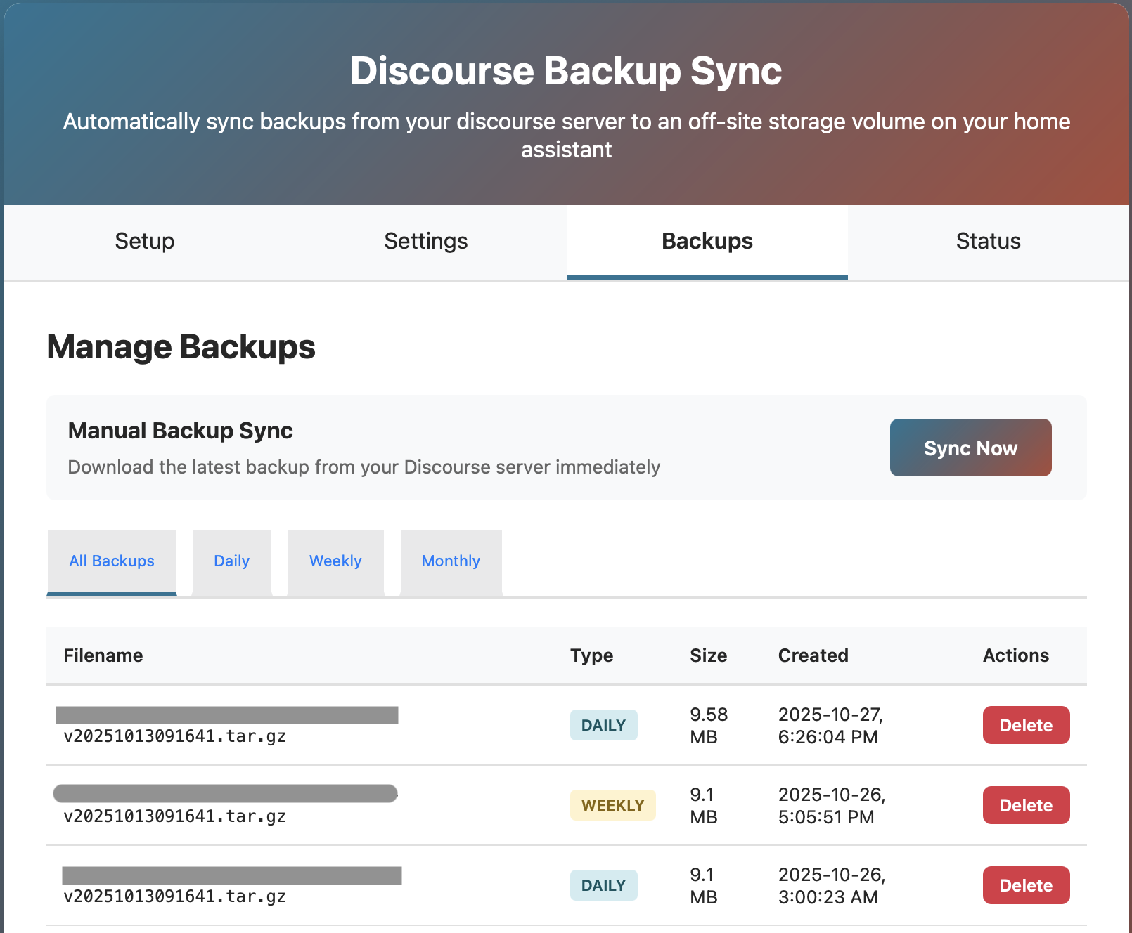 Screenshot of add-on options page