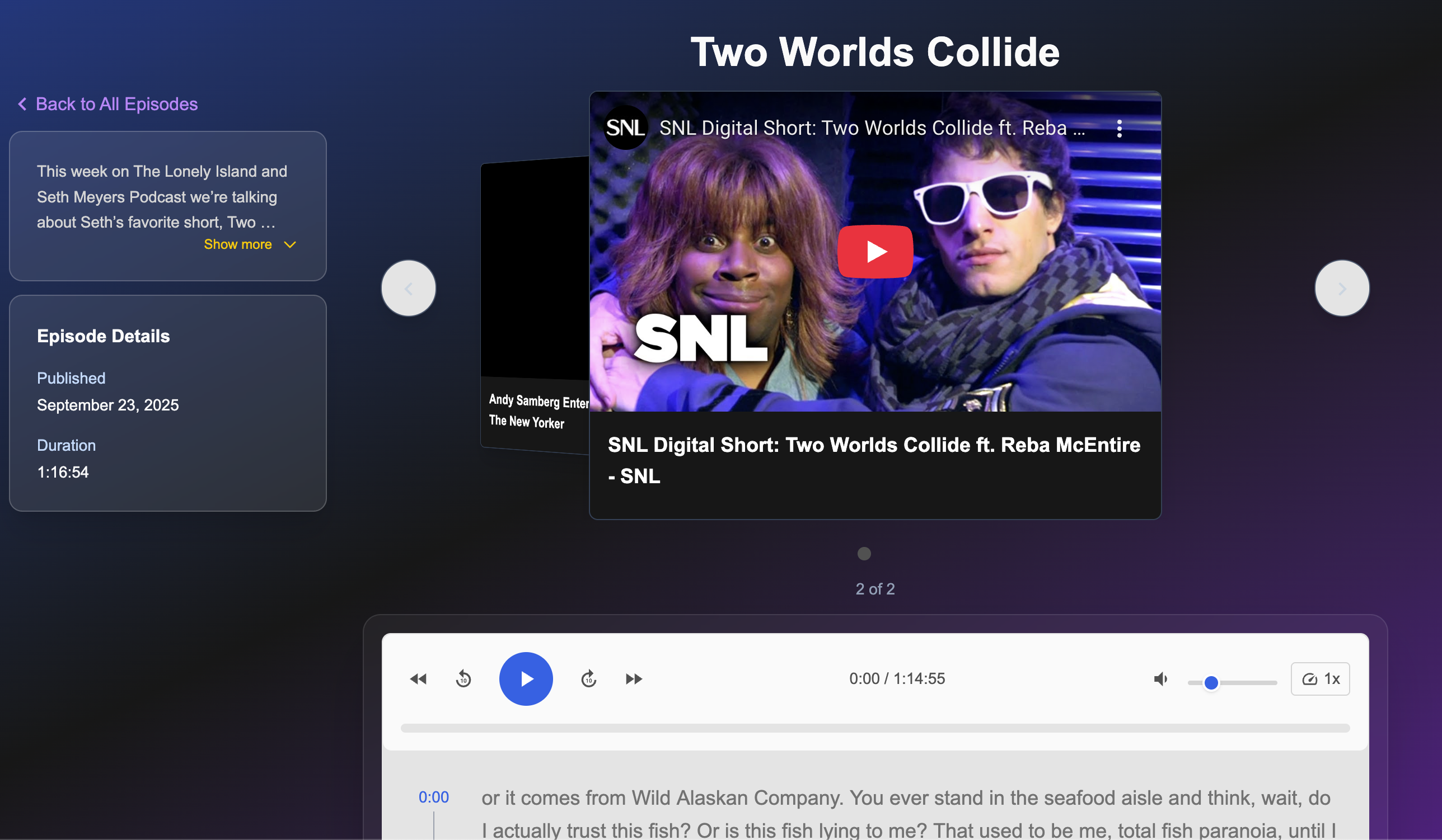 Screenshot of episode page